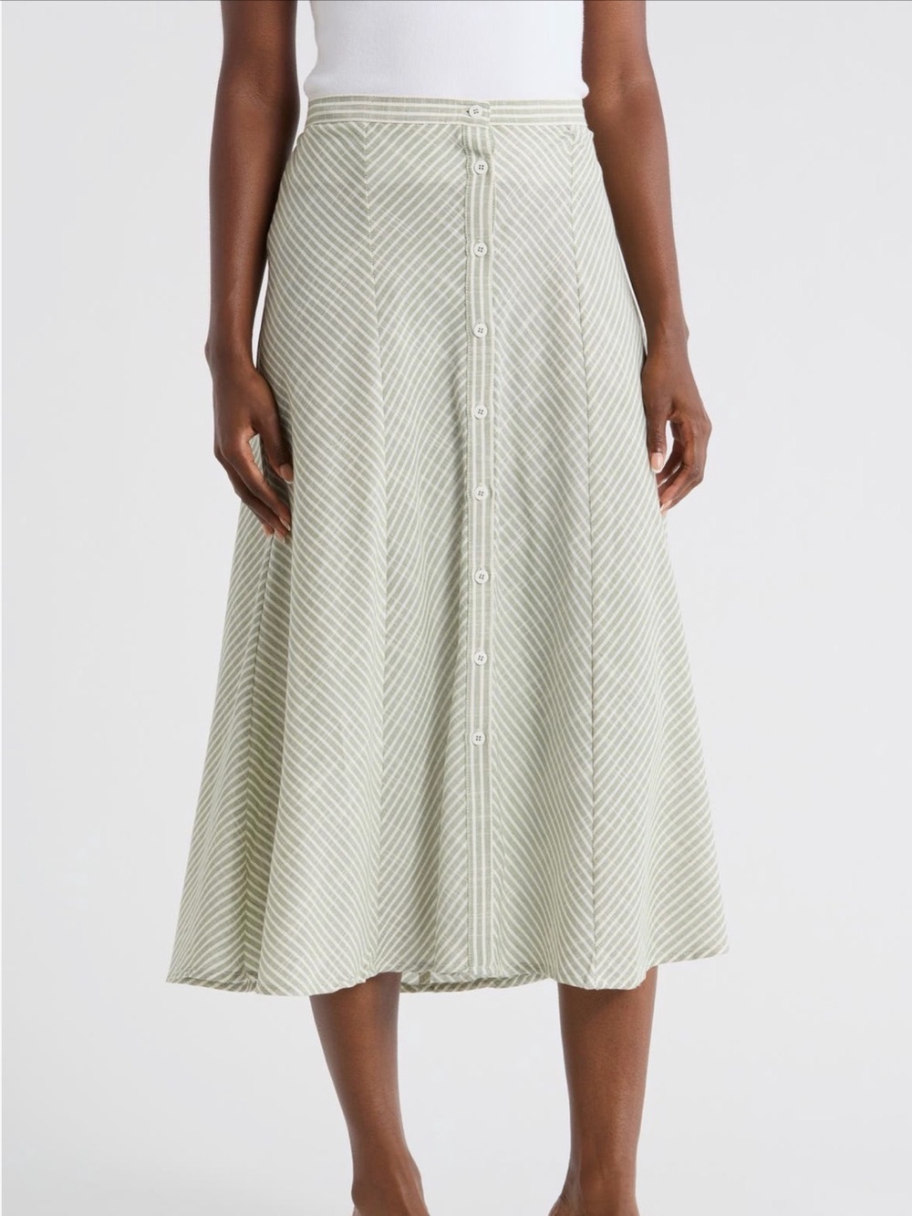 Max Studio Sage Striped Button Front Maxi Skirt